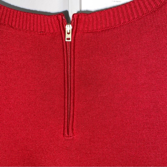 Talbots Red Sweater XL Crewneck With Pockets Zip Back 3/4 Sleeves Cotton Blend - Picture 3 of 8